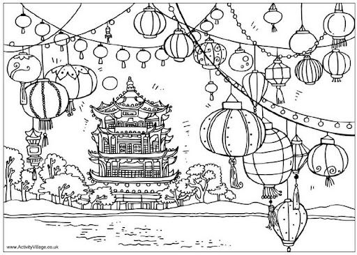 PAISAGEM CHINESA DESENHO PARA COLORIR