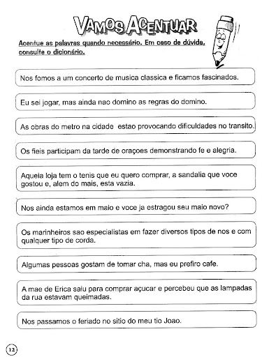 ATIVIDADE ACENTUE AS PALAVRAS