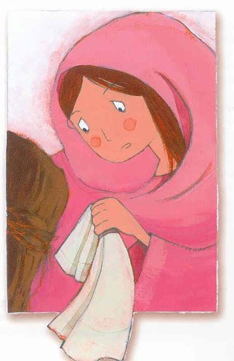 Uma mulher limpa o rosto de Jesus