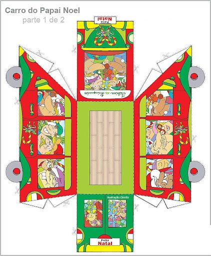 CARRO DO PAPAI NOEL PARA RECORTAR E MONTAR
